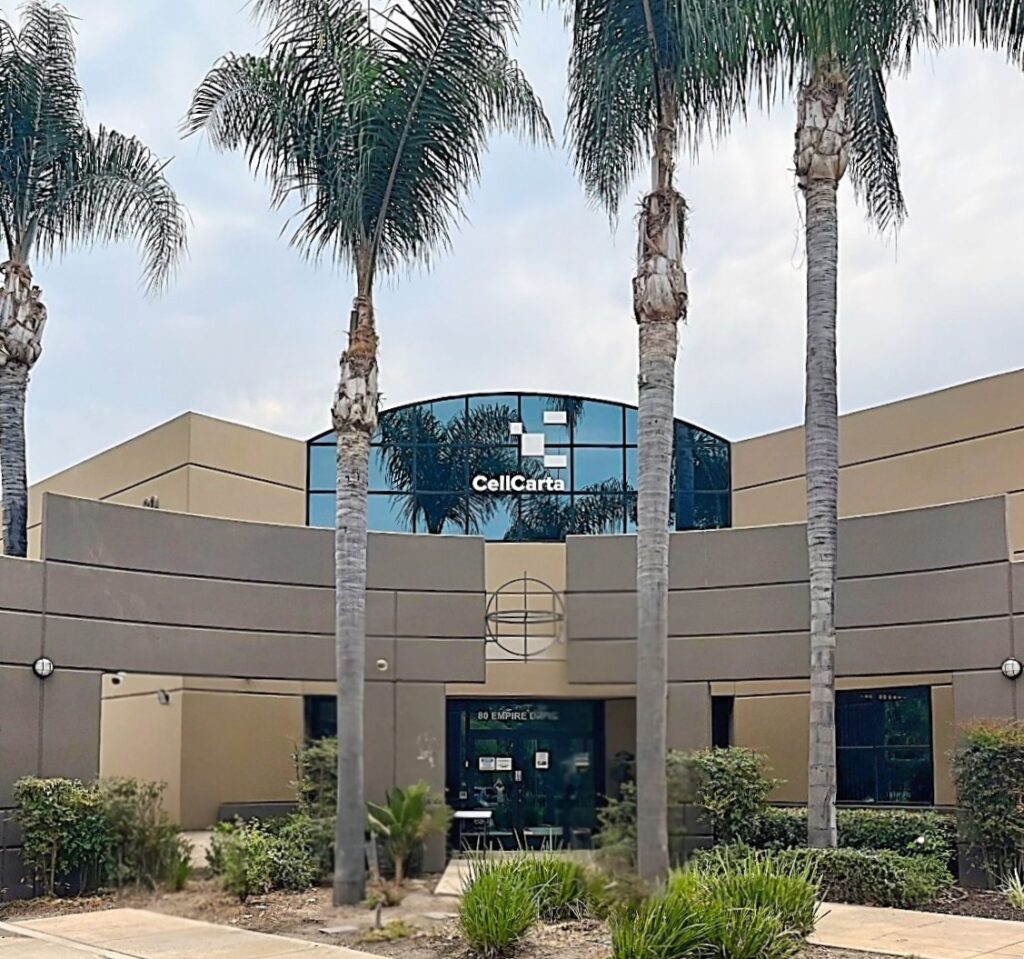 Exterior of CellCarta's Lake Forest, US facility.
