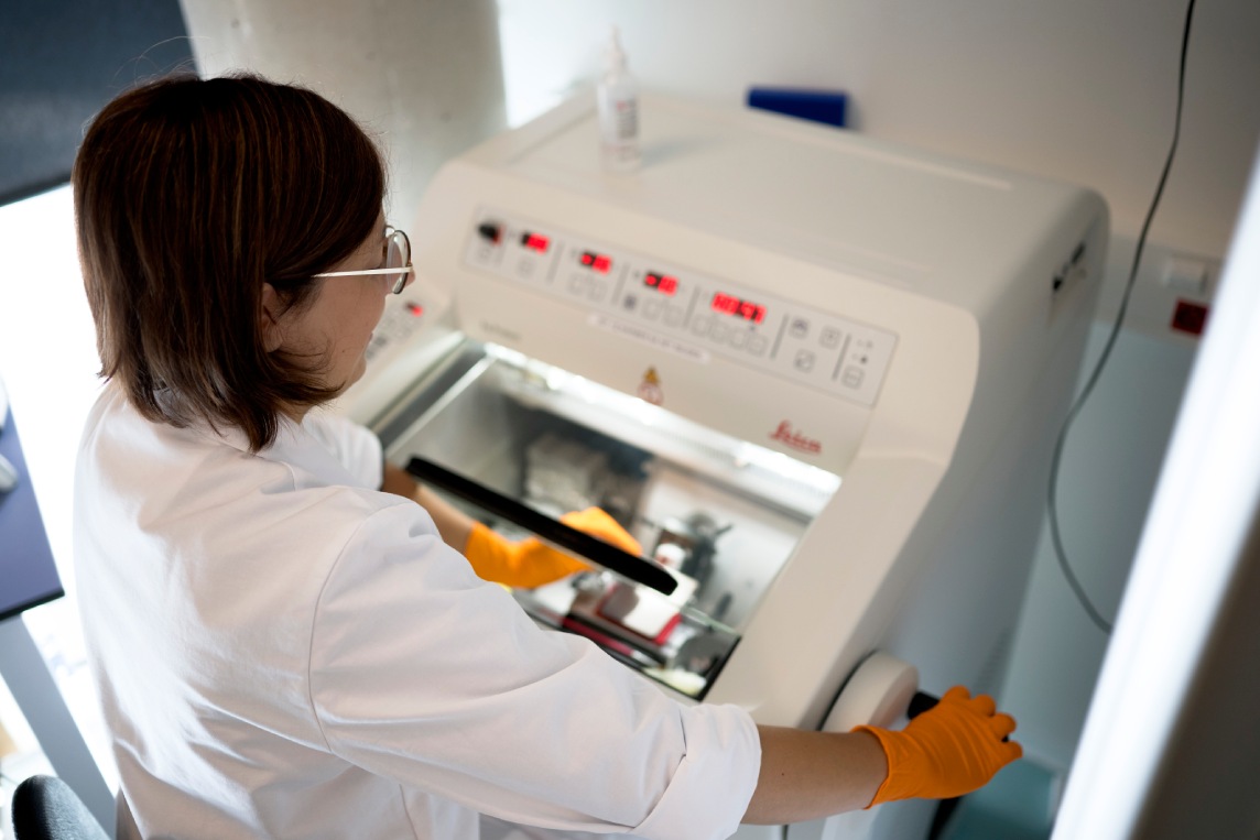 Scientist operating an imaging instrument.