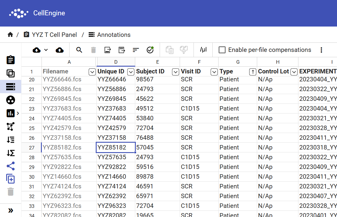 CellEngine metadata-driven analysis spreadsheet interface
